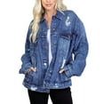 thumbnail image 2 of Women's Distressed Oversized Casual Button Front Cotton Jean Denim Jacket (Dark Blue, M), 2 of 5