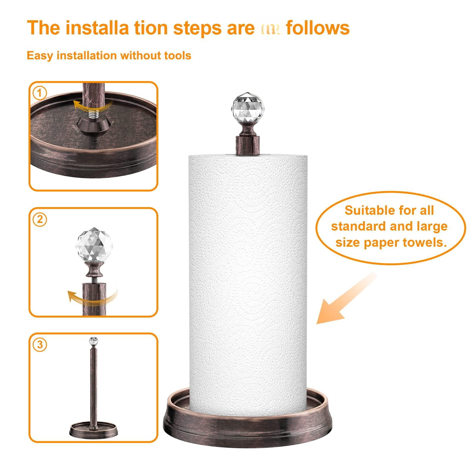 Paper Towel Holder (with Crystal Ball) Steel Countertop Stand For Kitchen Countertops  Bars & Dining Tables Fits Standard Rolls Oil Rubbed Bronze