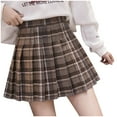 thumbnail image 6 of ZOHIUM Flowy Skirt Denim Skirt Women Grids Skirt A Line Furry Pleated Woolen Plaid Pleated High Waist Skirt Faldas Para Mujer Skater Skirt for Women (Coffee,S), 6 of 6