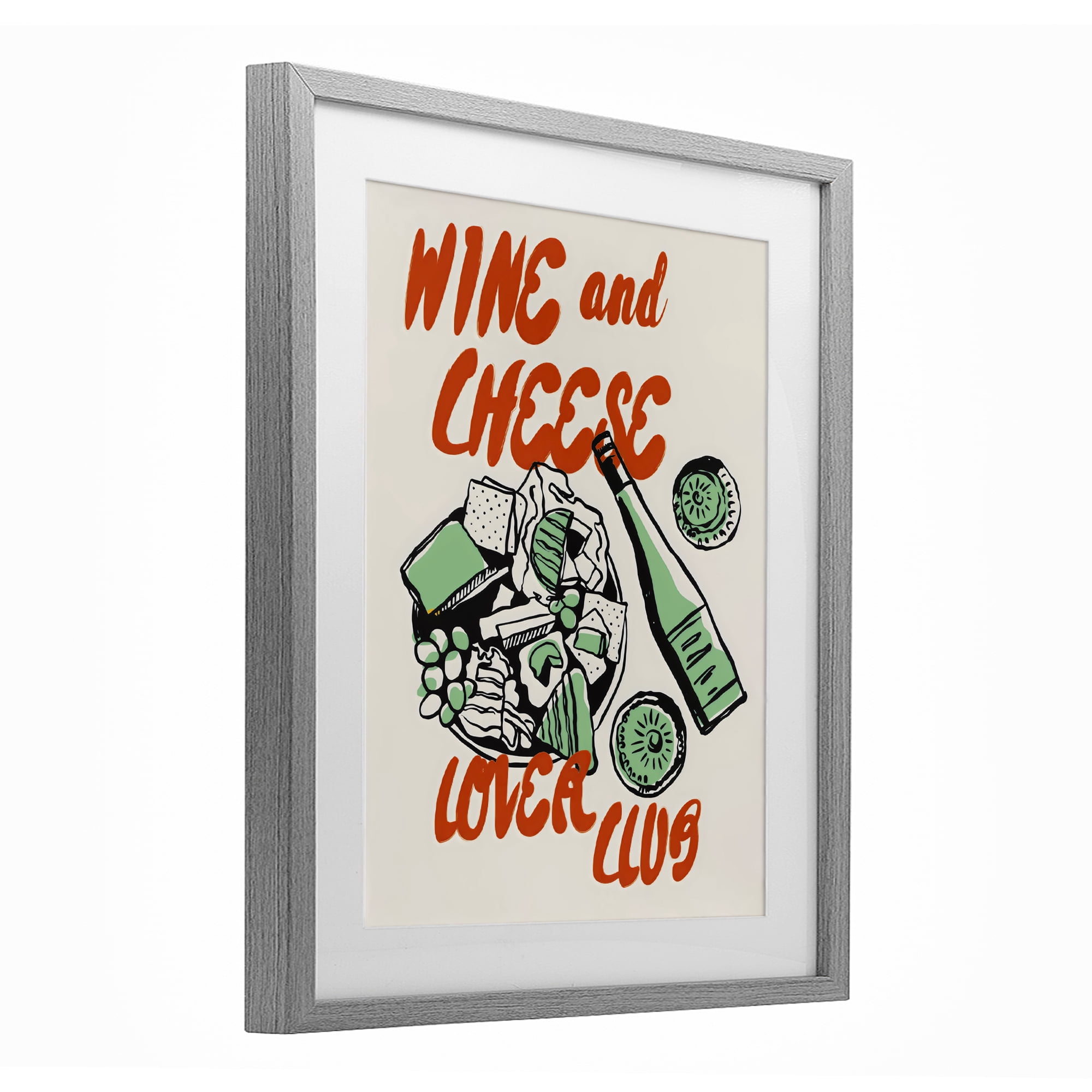 Stupell Industries Wine & Cheese Lover Club Gray Framed Print Under Glass, design by The Prints Vibe