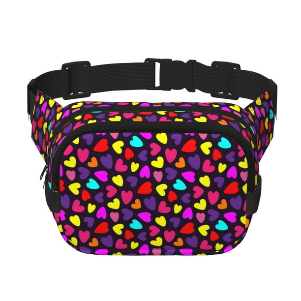 Fotbe Colorful Hearts Cangurera Cuadrada con Estampado de Doble Capa, Bolsa de Cintura Ajustable Mini para Hombres y Mujeres