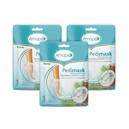 Amope Pedimask Foot Mask Socks (3 Pairs), Coconut Oil Essence with a Blend of Hydrating Moisturizers