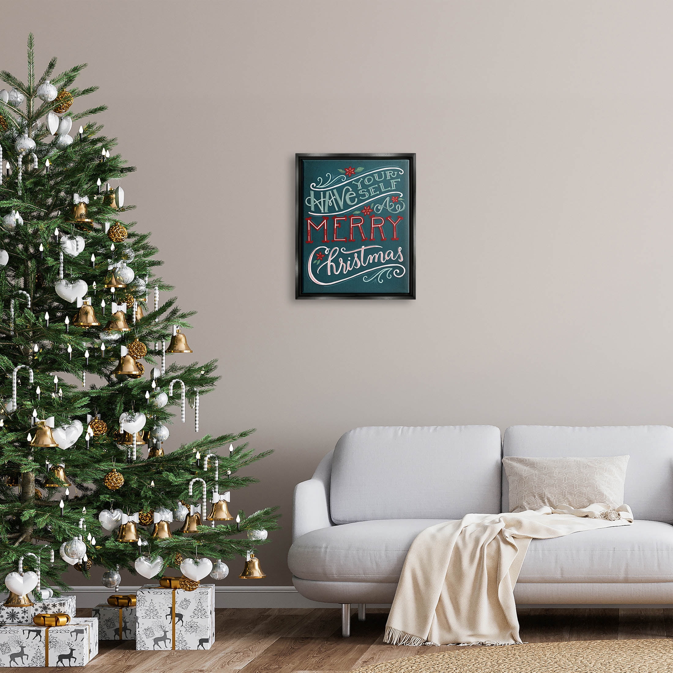 Have Yourself Merry Christmas Phrase Holiday Graphic Art Jet Black Framed Art Print Wall Art