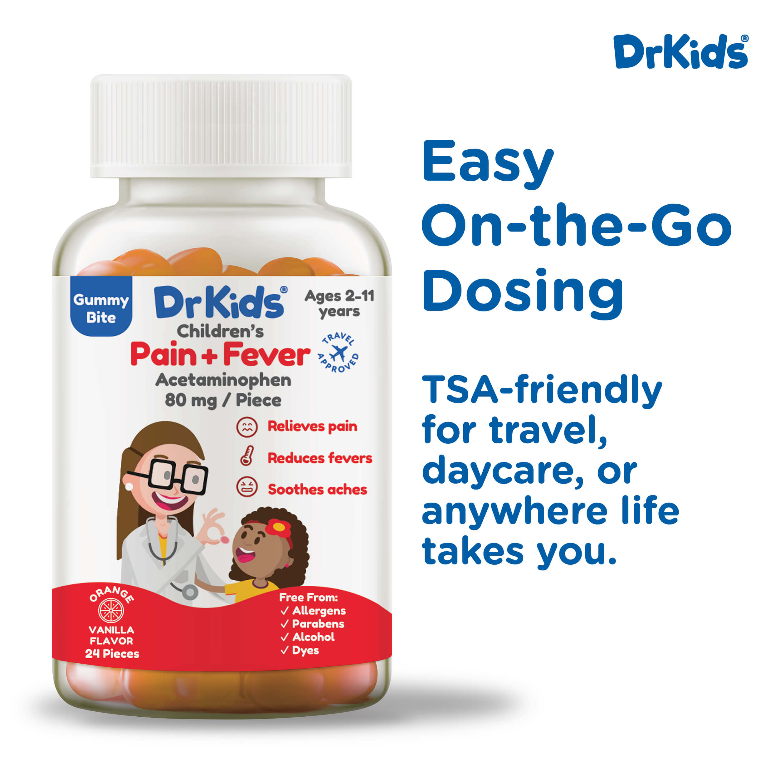 DrKids Children’s Pain and Fever Gummies, Acetaminophen, Travel Compliant (24 count)