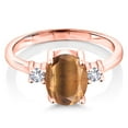 thumbnail image 2 of Gem Stone King 1.60 Ct Brown Tiger Eye White Created Sapphire 18K Rose Gold Plated Silver Ring (Size 5), 2 of 4