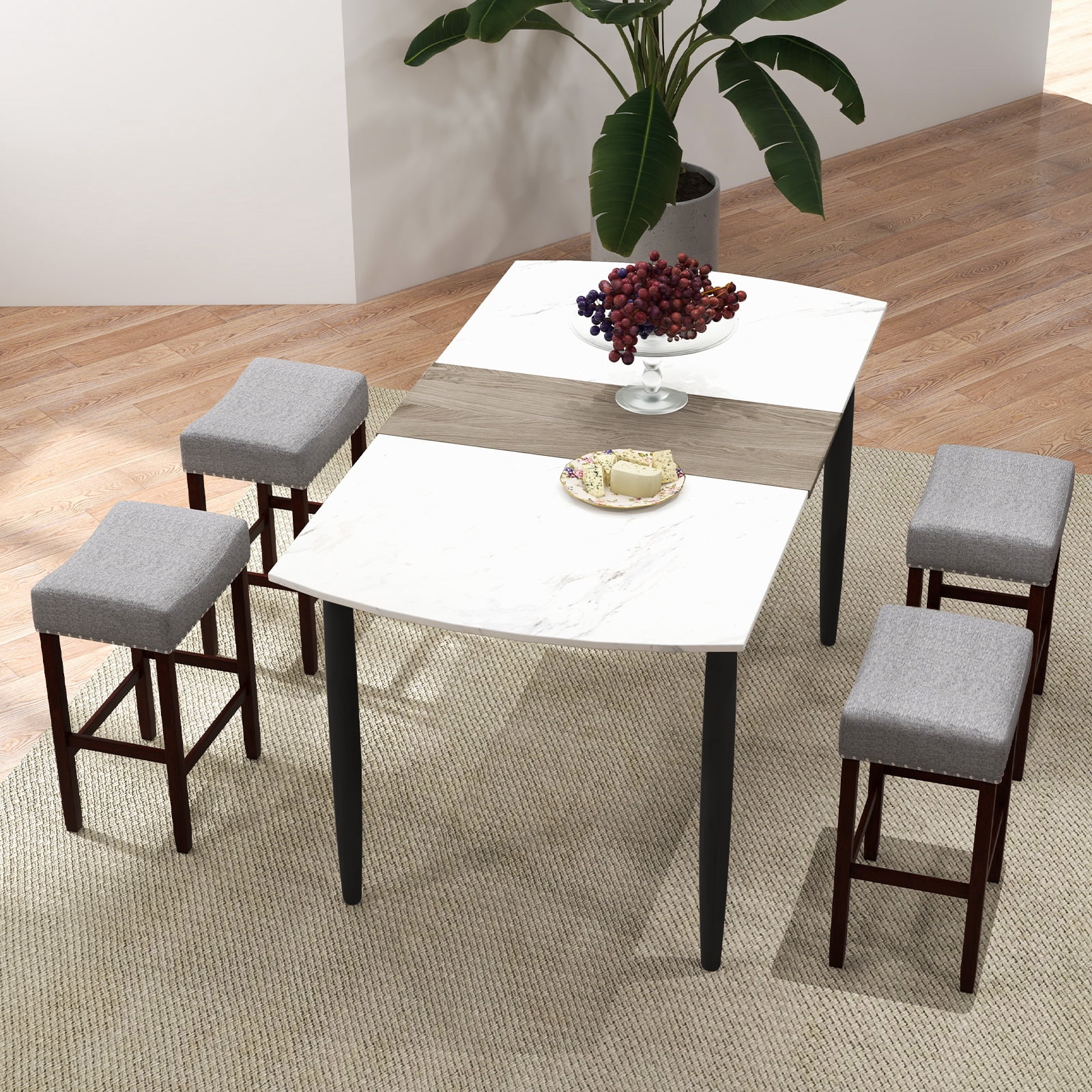 Costway Set of 2 Counter Height Bar Stools Saddle Kitchen Chairs with Wooden Legs Gray