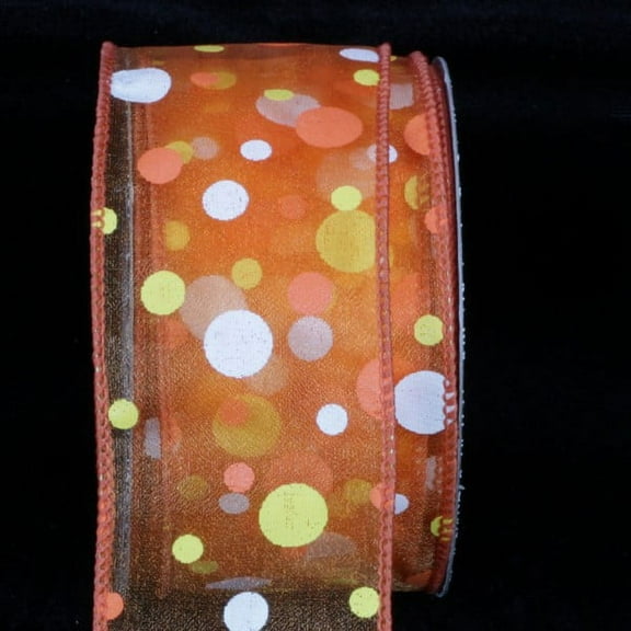 The Ribbon People Orange and Yellow Dot Sheer Wired Craft Ribbon 2" x 40 yards