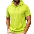 thumbnail image 5 of Mens Short Sleeve Drawstring Hoodie Cotton Moisture Wicking Hooded T-shirts Sweatshirts Lightweight Solid Tops with Kangaroo Pocket Size 2XL Green, 5 of 5