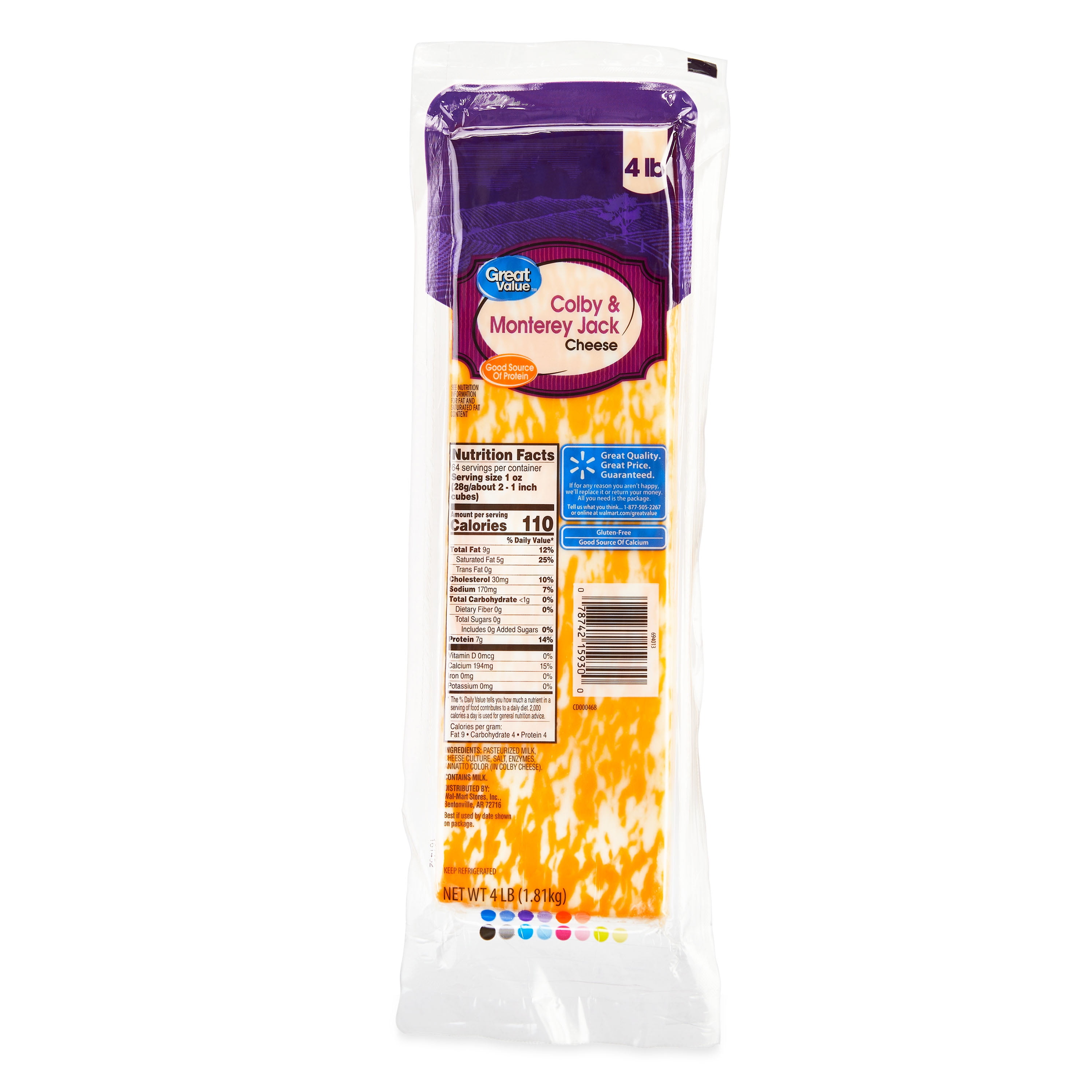 Great Value Colby & Monterey Jack Cheese, 64 oz