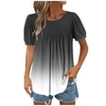 thumbnail image 2 of Xixinqiwan Womens Plus Size Summer Tops,Womens Plus Size Tops Short Sleeve Tunics Cute Pleated Babydoll Shirts Summer Casual V Neck Boho Blouses Black L, 2 of 7