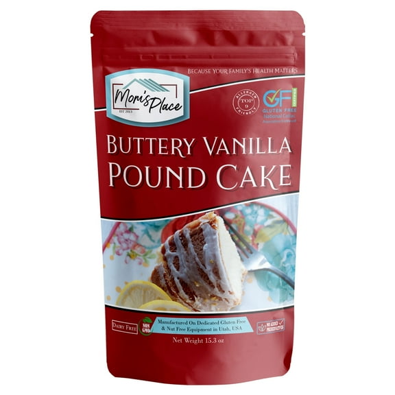 Mom's Place Gluten-Free Buttery Vanilla Pound Cake Mix, Dessert Baking, Nut Free, Dairy Free & Soy Free, Makes 12 Servings, 15.3 oz