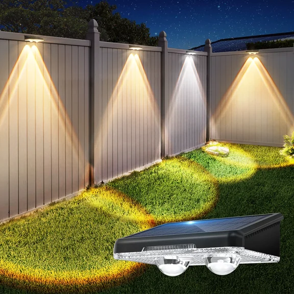 Solar Fence Lights Outdoor, 3 Color Modes Fence Lights Solar Powered, IP65 Waterproof LED Deck Lighting for Patio, Railing, Porch, Backyard, Wall Decor, 1 Pack