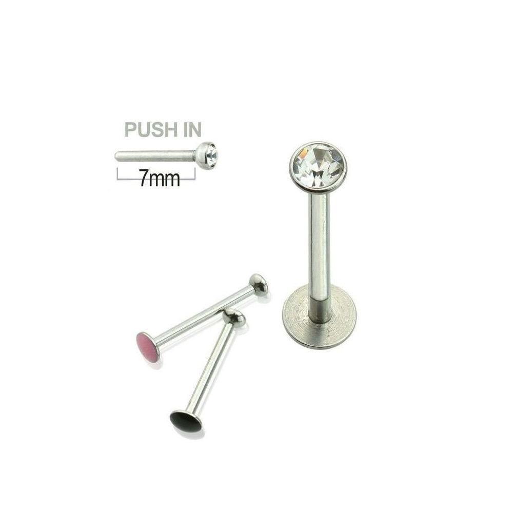 Push-in Clear Acrylic Labret Studs 16g With Press Fit Gem 