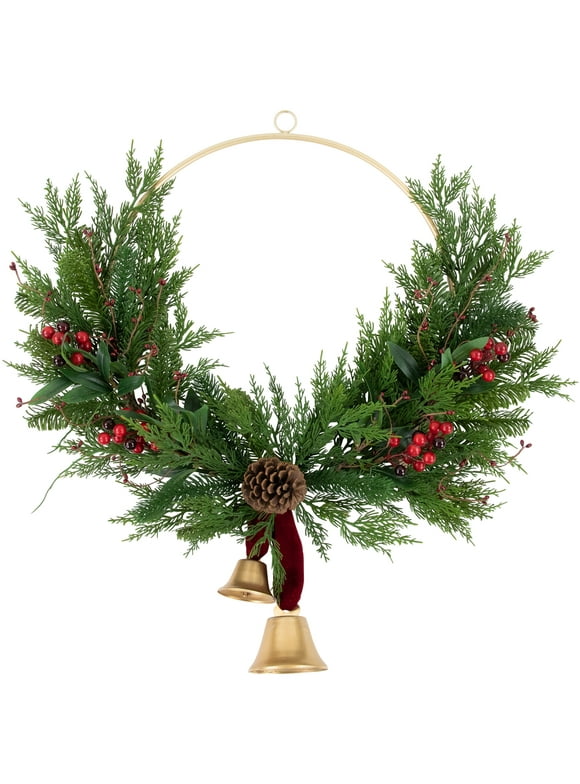 Northlight Real Touch Cypress and Pine with Berries Artificial Christmas Wreath  - 28" - Unlit