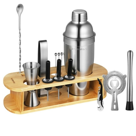 

HOMEMAXS 17PCS/set Cocktail Making Tools Stainless Steel Cocktail Shaker Set with Stand Plus Recipe Professional Bar Set Strainer Muddler Jigger Spoon Ice Tongs Pourer Pick