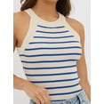 thumbnail image 6 of Halter Tank Tops for Women Summer Striped Stretchy Ribbed Knit - Shirts Slim Fitting Blue XL, 6 of 9