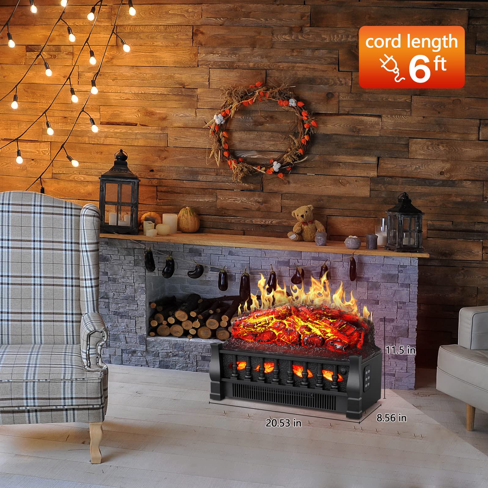 KISSAIR Electric Fireplace Log Set Heater 21IN, Remote Control, Flame  Brightness Adjustable, 1500W,Brown - Walmart.com