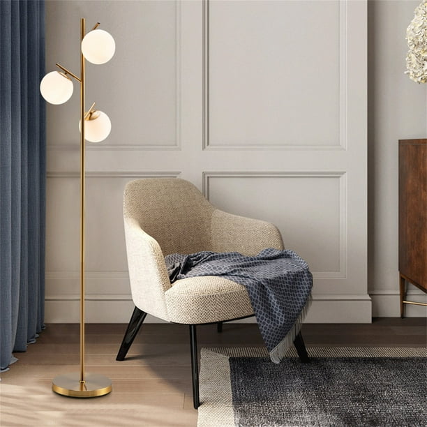 Costway Lámpara de Pie de 3 Globos Luz de Suelo Moderna con Interruptor de Pie y 3 Casquillos de Bombilla E26 Decoración para Salon Dormitorio Oro