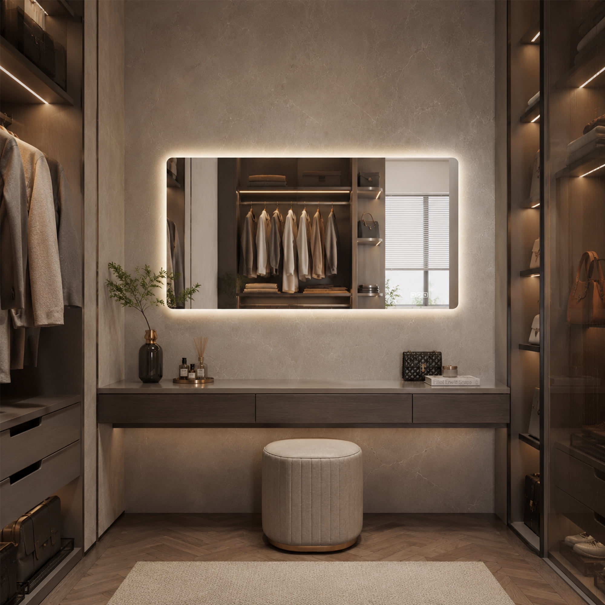 Garitin LED Bathroom Mirror and Backlit Vanity Mirror 48 x 24 Inch, Wall Mounted Dimmable Mirror with Anti Fog and 3 Color Lighting, Clear