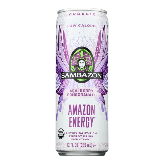 Sambazon Organic Amazon Energy Drink - Low Calorie - 12 fl oz, Case of 12