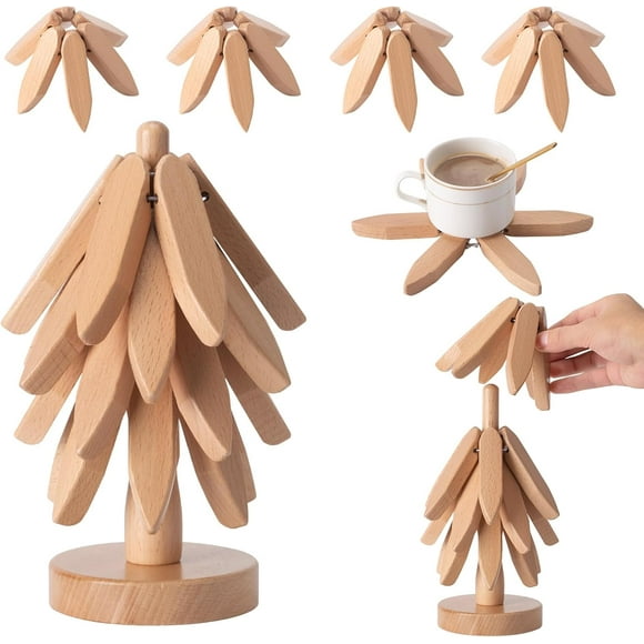 Natural Walnut Wooden Tree Coasters Set of 4
