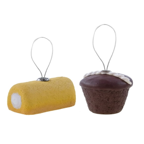 Ruz Hostess Twinkie and Cupcake Christmas Ornaments Set, Indoor/Outdoor Tree Decorations and Holiday Home Decor, 2-Pack