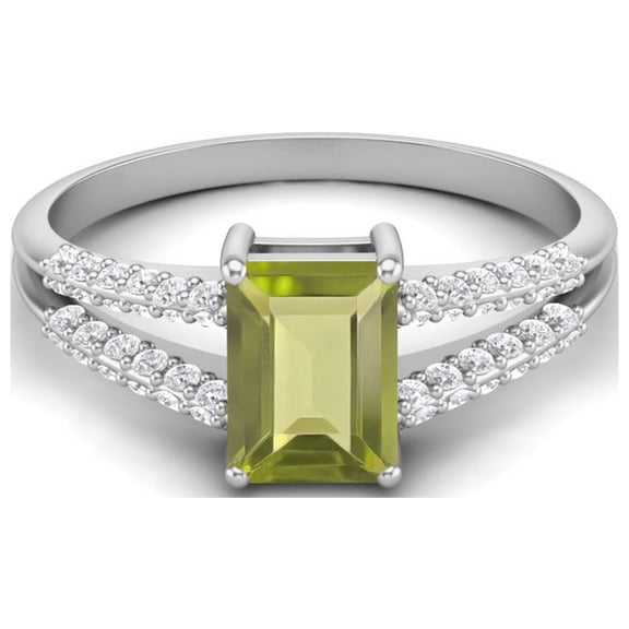 Mooneye 7X5mm Emerald Cut Peridot 925 Sterling Silver Solitaire Women Valentines Day Gifts Ring