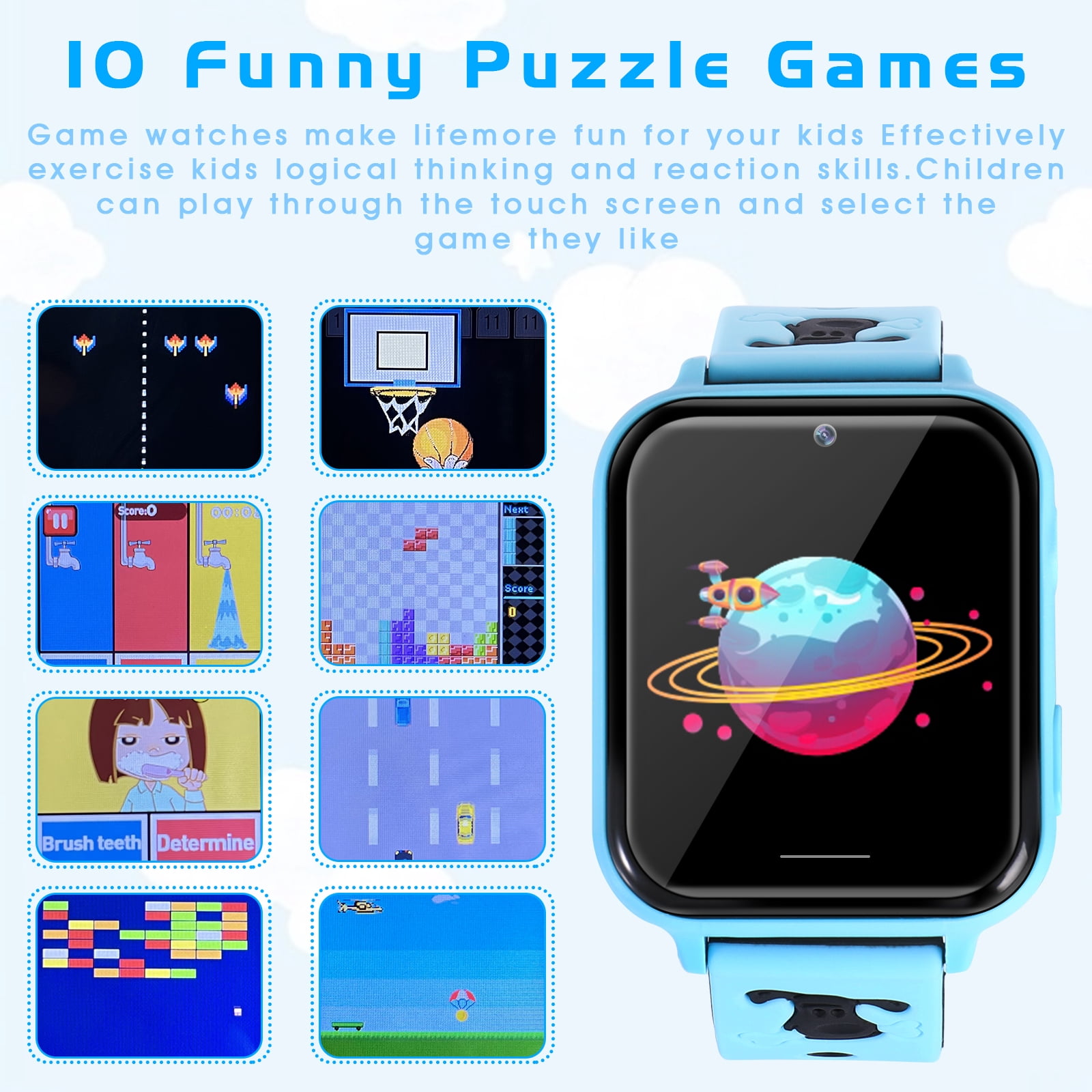 Topchances Kids Smartwatch with Call, 10 Games, Music Player, Camera, SOS Alarm Clock, Calculator, Touch Screen, Blue