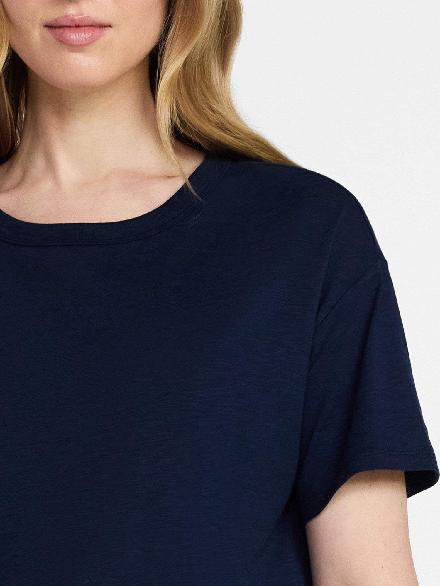 Time and Tru Women's Boxy Slub Tee with Short Sleeves, Sizes XS-XXXL