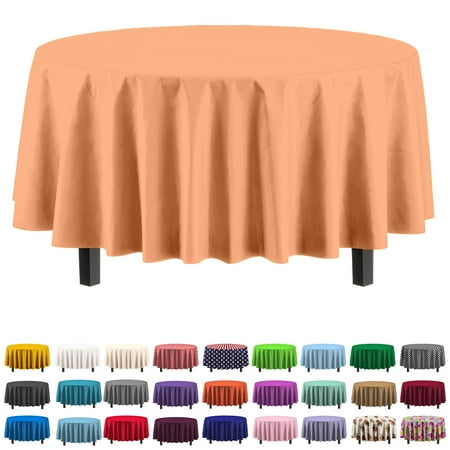 

Exquisite 6 Pack Premium Plastic Tablecloth 84in. Round Plastic Table cover - Peach