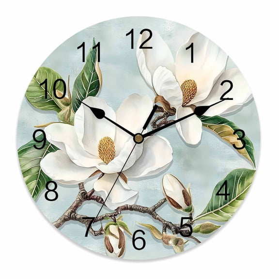 Wall Clock 10 Inch Farmhouse Rustic Magnolia Round Silent Decorative Wall Clocks Battery Operated for Living Room Bedroom Kitchen Classroom Decor, White Green,Small