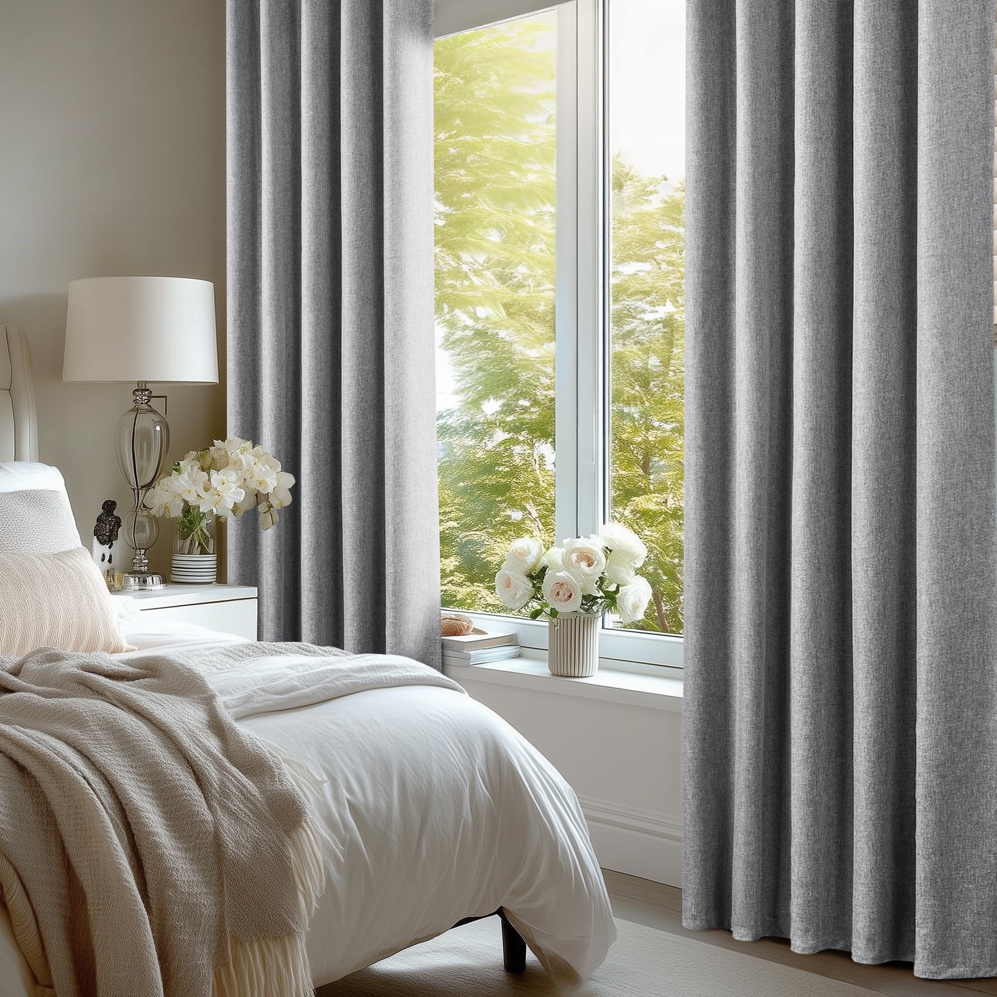 Deconovo Blackout Linen Look Curtain Panels for Bedroom, Thermal Insulated Window Curtains with Back Tab and Rod Pocket, Dark Gray, 38 x 84 Inch, 2 Panels