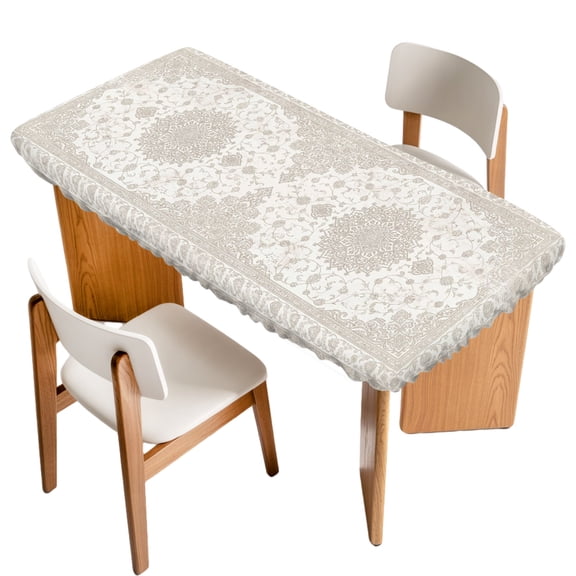 Medallion Fitted Rectangle Tablecloth 24" x 36" Rustic Vintage Abstract Beige Floral Border Elastic Table Cloth Fits for 3 Foot Folding Tables Waterproof Table Cover for Picnic Camping Outdoor