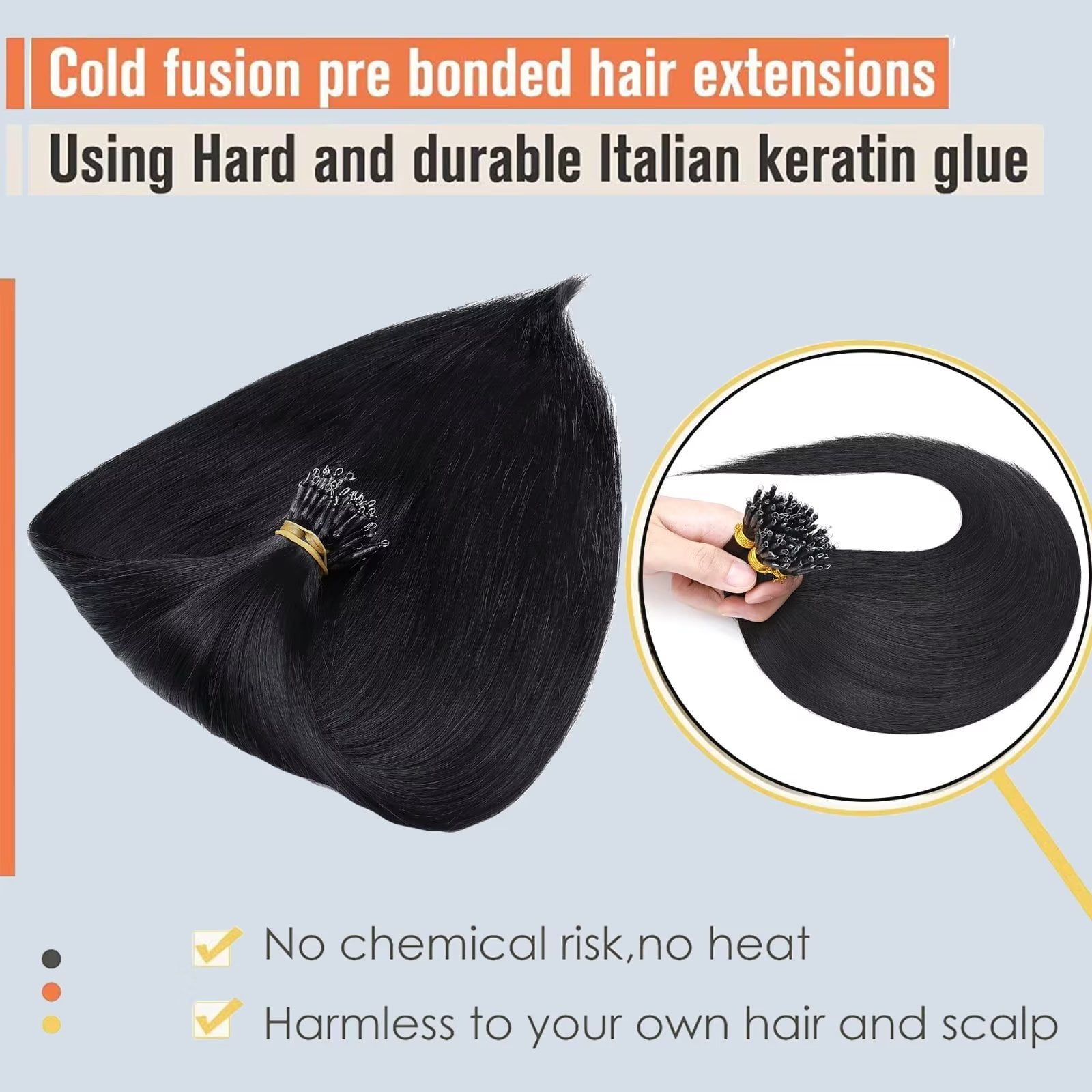 18-Inch Human Hair Micro Bead Extensions, 50g, No Heat Required Amazon.com : Ugeat Micro Link Hair Extensions, Black Micro  main image 2