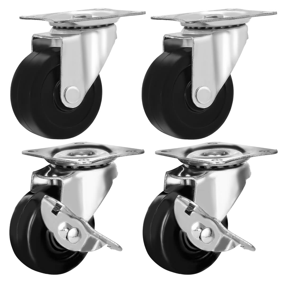 4 Pack 2" Swivel Caster Wheels Hard Rubber Base with Top Plate & Bearing 