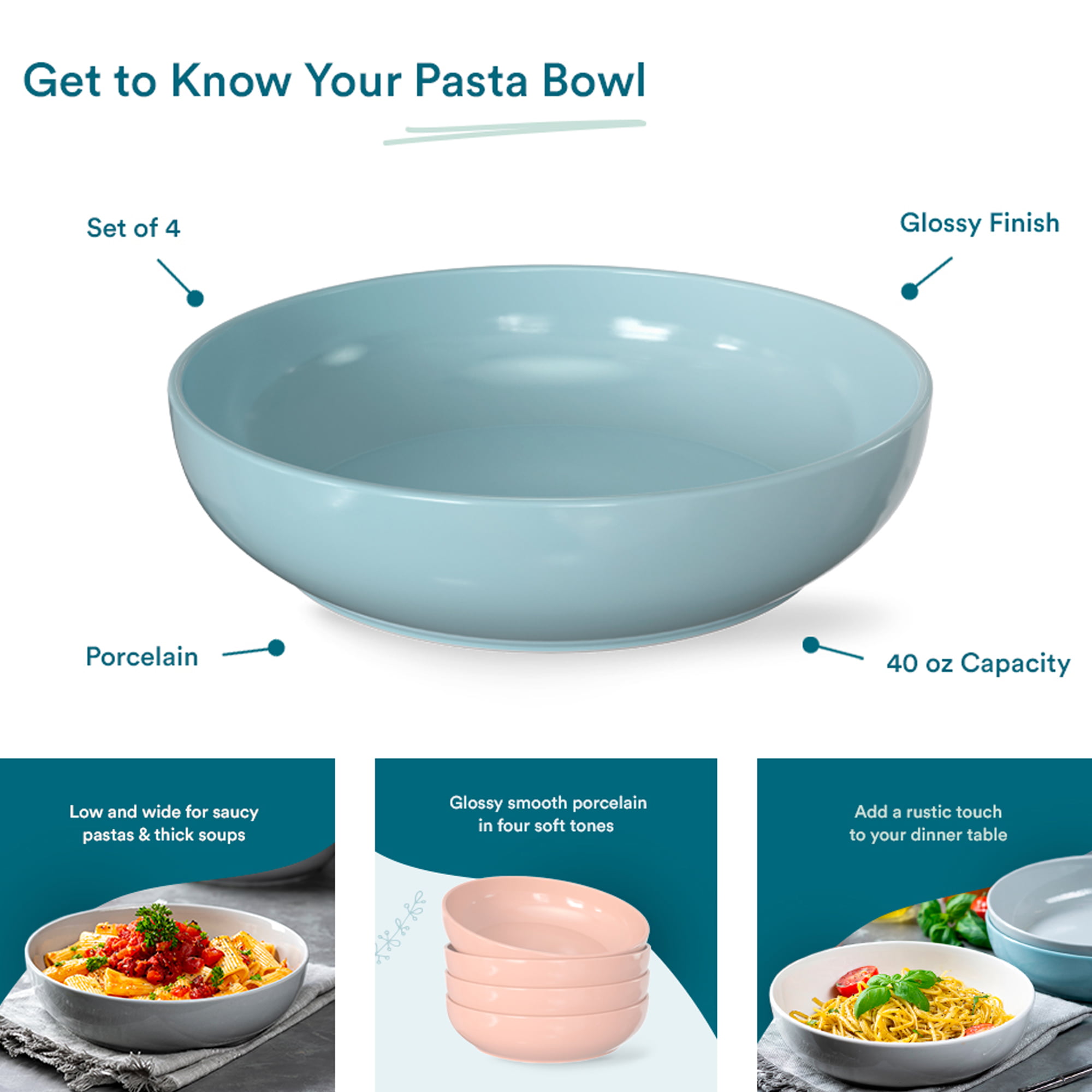 Deep Ceramic Mixing Bowl With Handle and Spout, Modern Light Blue Stoneware  Pasta Bowl 