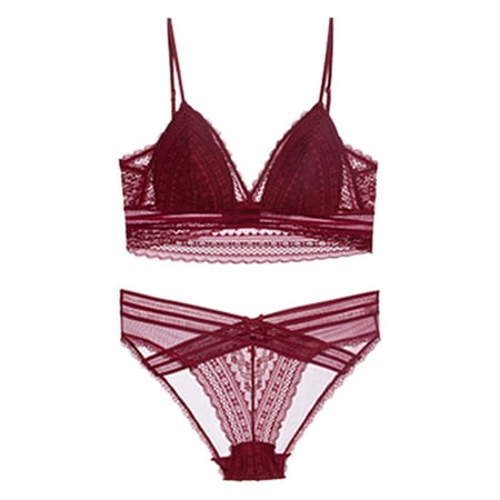 YHGFVOKJ Bras for Women French Ultra Thin Triangle Cup No Steel Ring Underwear Lace Beauty Back Strapless Large U Shaped Backless Bra Set Plus Size Sports Bras for Women Red XL