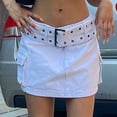 thumbnail image 2 of Gbsyewxs Skirts For Women Low Waist Solid Color With Belt Pockets Mini Skirt Casual Summer Women'S Skirts White, 2 of 8
