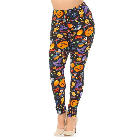 Buttery Soft Halloween Medley Plus Size Leggings (One Size Plus,Multi Color Bold)