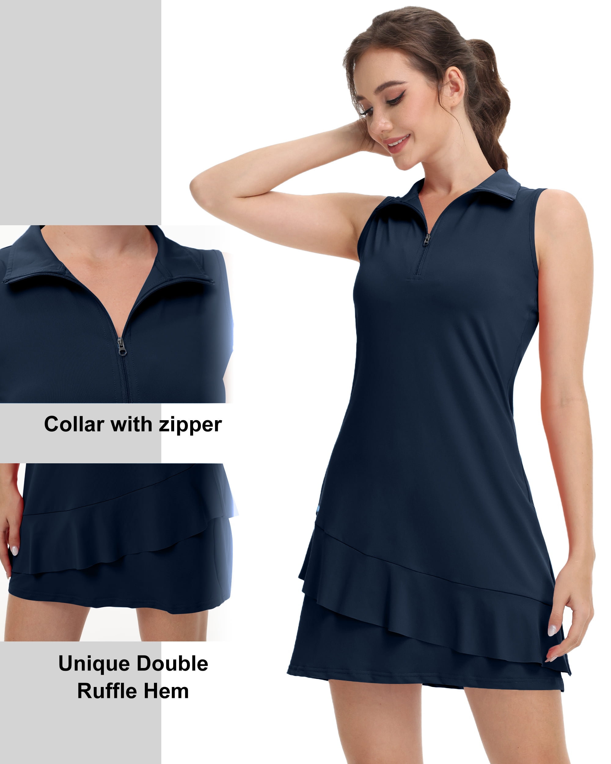 Tennis Dress for Women Golf Outfits with Shorts and Pockets Sleeveless Active Exercise Athletic Dresses for Women Black 2XL
