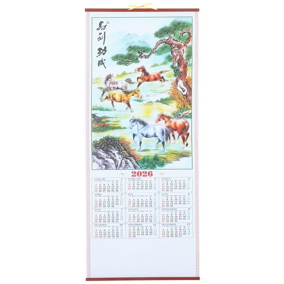 UPOUART Assorted Color 2026 Chinese Zodiac Wall Scroll Calendar for Living Room and Office Decoration