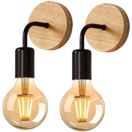 

Vintage Wall Sconce 2 Pack Indoor Industrial Wooden Wall Lamp Retro Decoration Metal Wall Light For Living Room Bedroom