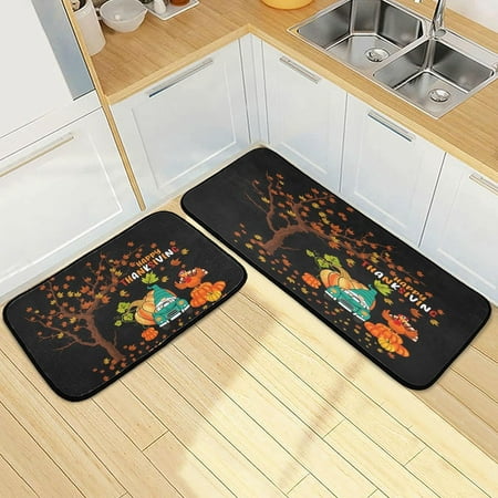 

SKYSONIC Autumn Maple Leaves Gnome Kitchen Rugs Set of 2 Thanksgving Turkey Pumpkin Floor Mat Area Rug Washable Carpet Perfect for Living Room Bedroom Entryway