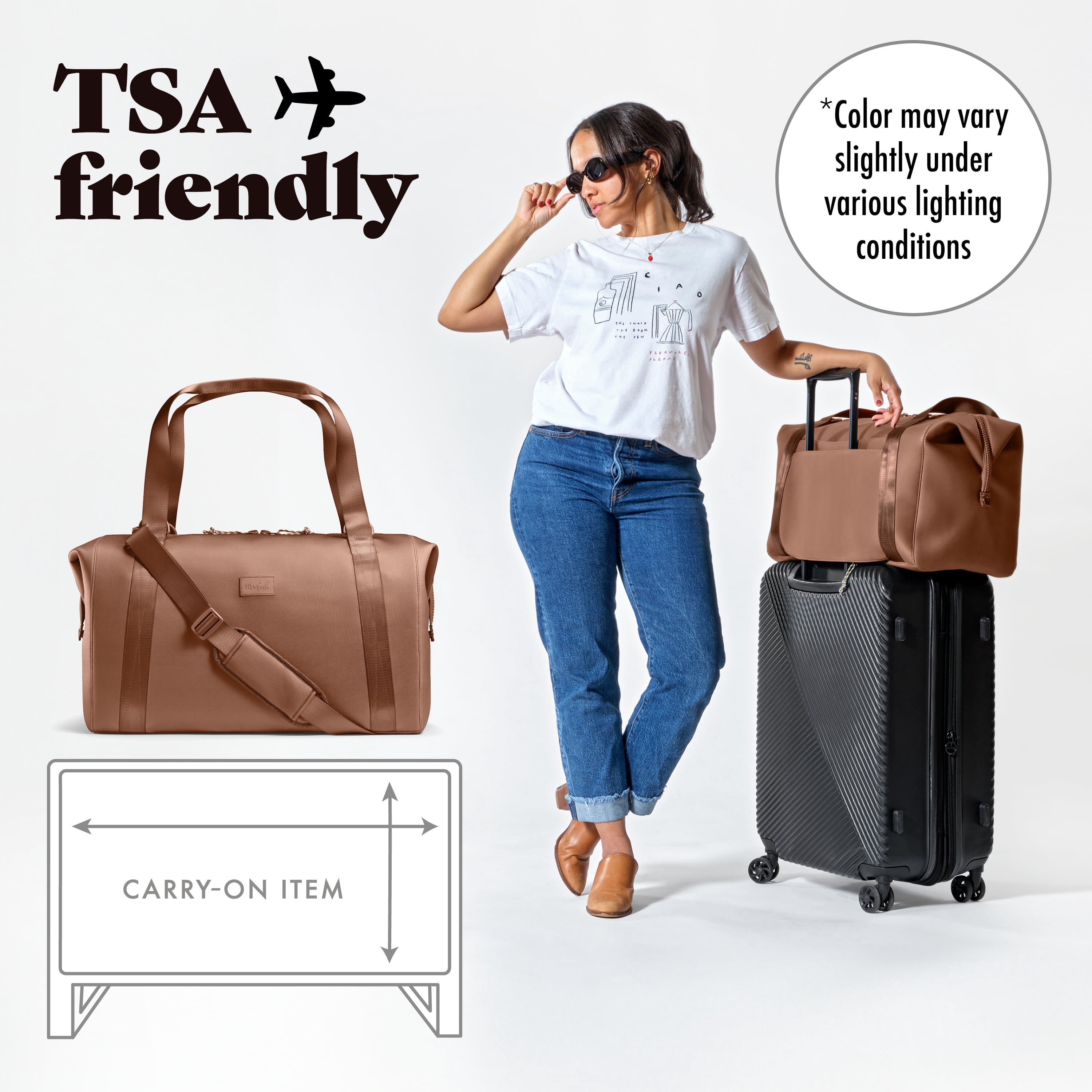 Fit & Fresh Premium Neoprene Weekender Bag, Travel Bag Trolley Sleeve, Carry on Duffel Bags, Copper