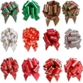 thumbnail image 1 of QJUHUNG 12pcs Deluxe Christmas Gift Bows - Printmaking Other - Easy-to-Assemble  Ribbon Wrapping Accessory for Present  Florist  Bouquet  Basket Decor  Xmas Wrap Pull Bows with Vibrant Co, 1 of 7