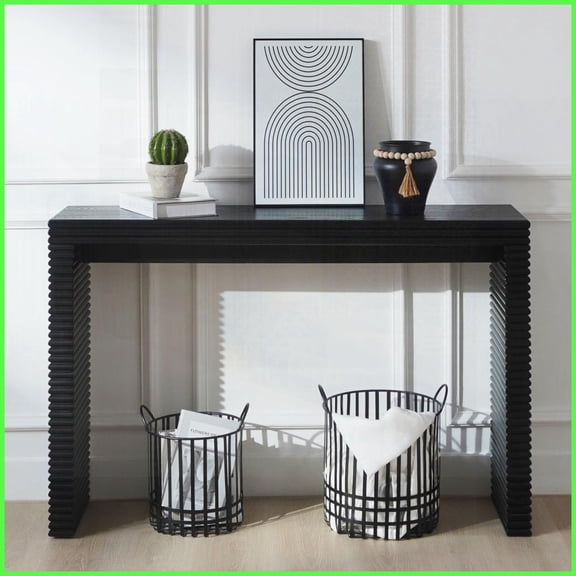 Space-Saving Modern Black Ribbed Coffee Table - 47" Wide, Easy to Assemble for Living Room