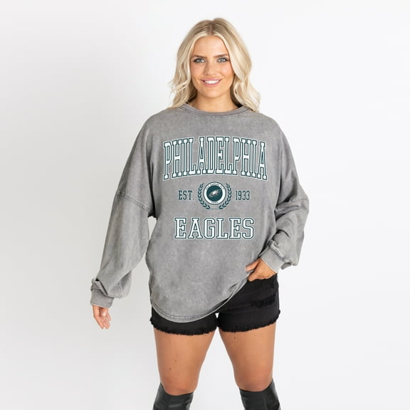 Women's Gameday Couture Gray Philadelphia Eagles Oversized Final Score Snow Wash Long Sleeve T-Shirt