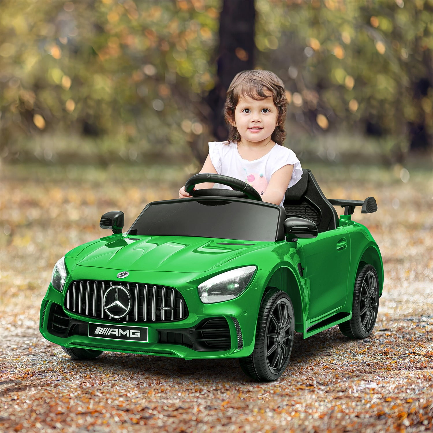 CIPACHO Licensed Mercedes-Benz AMG GTR Dual drive 12V Powered Ride Ons Sports Car with 2.4G Remote Control, Green