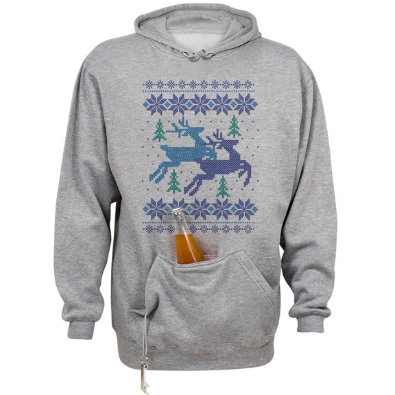 Reindeer Christmas Cross Stitch Beer Holder Tailgate Hoodie Sweatshirt Unisex Large Oxford