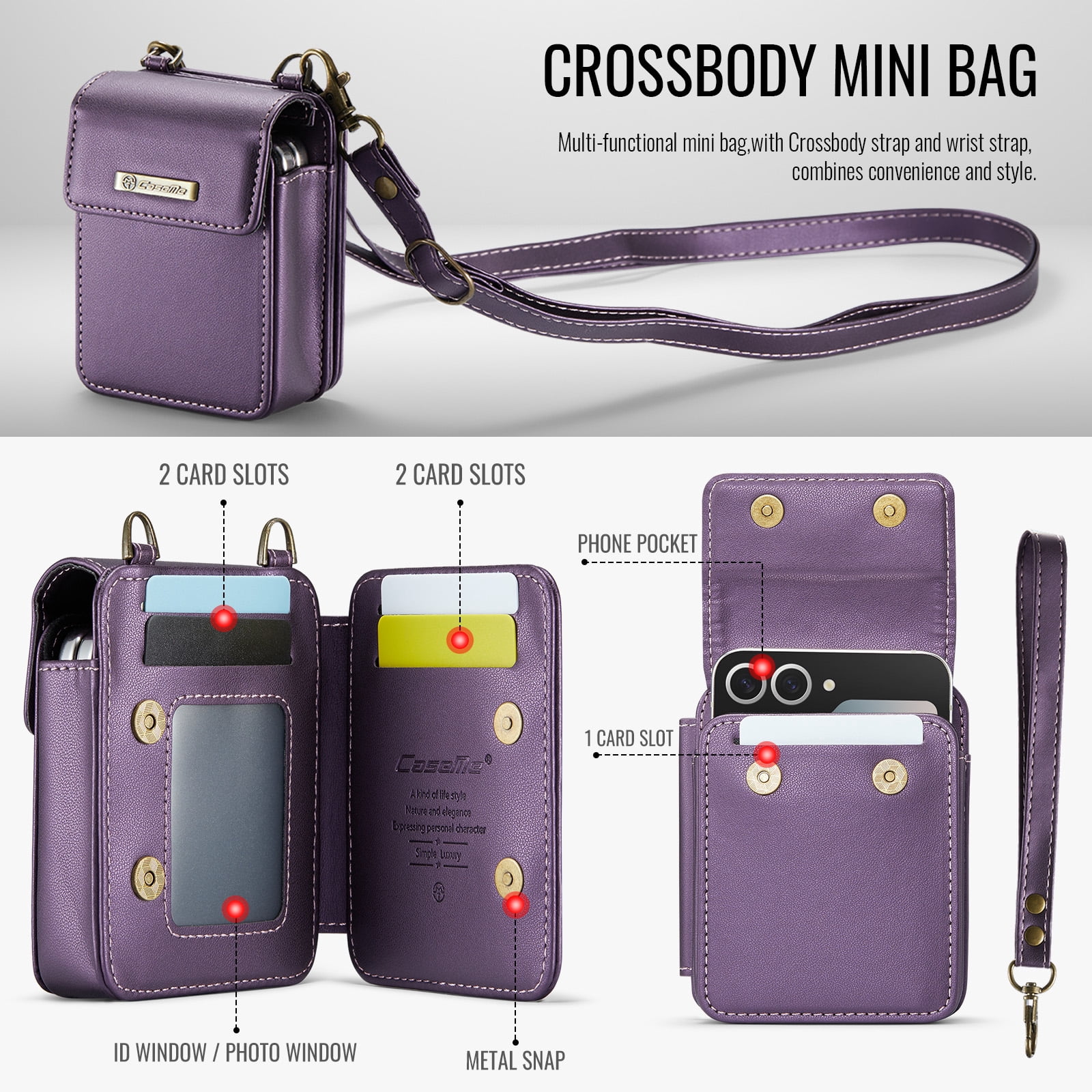 Small Cell Phone Bag for Samsung Z Flip 6/5/4/3, Wallet Crossbody with RFID Blocking Card Holder Mini Bag for Motorola Razr 2024 Case